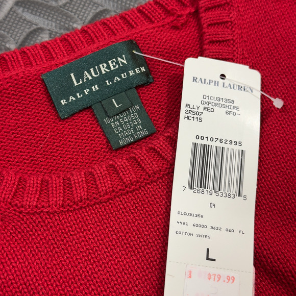Lauren Ralph Lauren Sweater Women's L Red Knit Crewneck Full Sleeve 100% Cotton - Picture 5 of 8